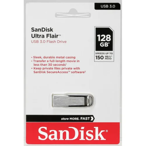 Sandisk Ultra Flair 128GB USB 3.0 Stick Μαύρο