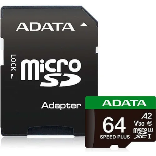 Adata microSDXC 64GB U3 V30 A2 UHS-I 100MB/s με αντάπτορα