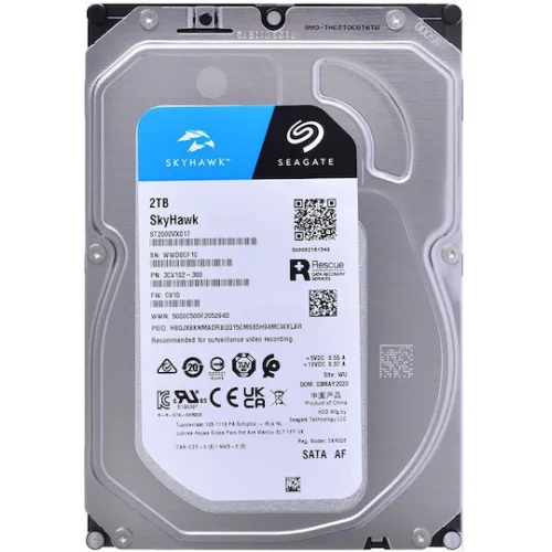 Seagate SkyHawk +Rescue 2TB HDD Σκληρός Δίσκος 3.5" SATA III με 256MB Cache για Desktop / Καταγραφικό ST2000VX017