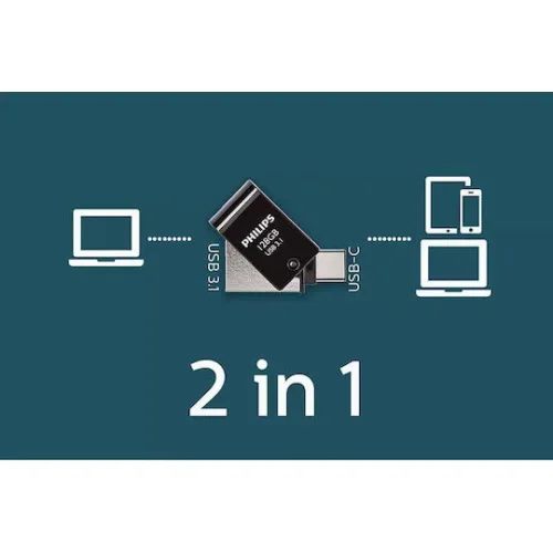 Philips 2in1 Usbc Stick 128GB USB 3.1 Stick με σύνδεση USB-C Μαύρο