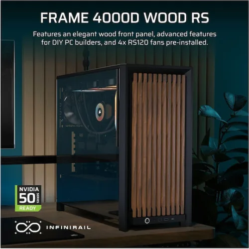 Corsair FRAME 4000D WOOD RS Gaming Midi Tower Κουτί Υπολογιστή με Πλαϊνό Παράθυρο Black/Walnut