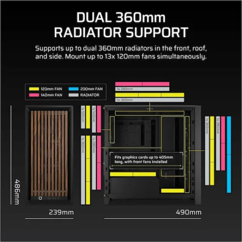 Corsair FRAME 4000D WOOD RS Gaming Midi Tower Κουτί Υπολογιστή με Πλαϊνό Παράθυρο Black/Walnut