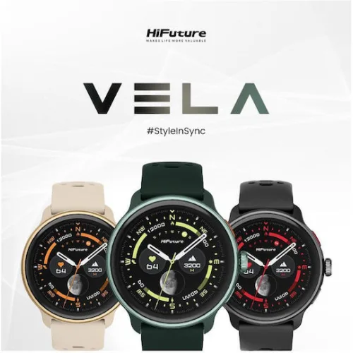 HiFuture Vela Stainless Steel 47mm Smartwatch με Παλμογράφο (Μπεζ)