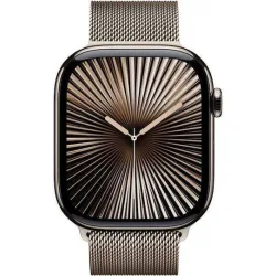 Apple Watch Series 10 Cellular Titanium 46mm Αδιάβροχο με eSIM και Παλμογράφο (Gold - Milanese Loop Natural - S/M)