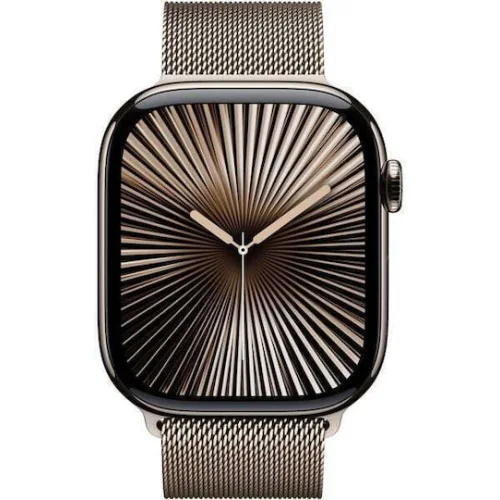 Apple Watch Series 10 Cellular Titanium 46mm Αδιάβροχο με eSIM και Παλμογράφο (Gold - Milanese Loop Natural - S/M)