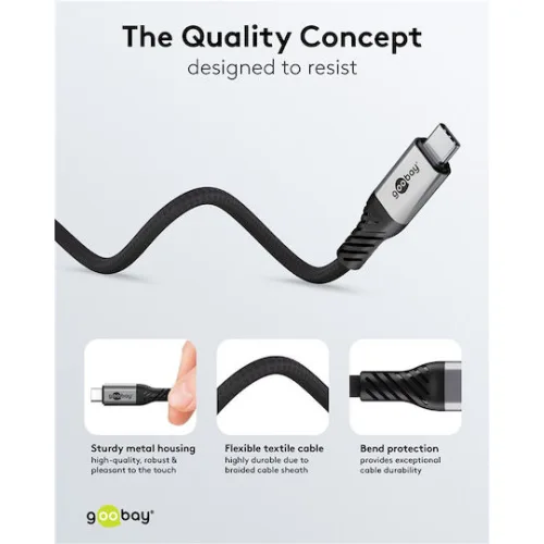 Goobay Braided USB 3.0 Cable USB-C male - USB-C 240W PD Μαύρο 1.5m 74776 Bulk
