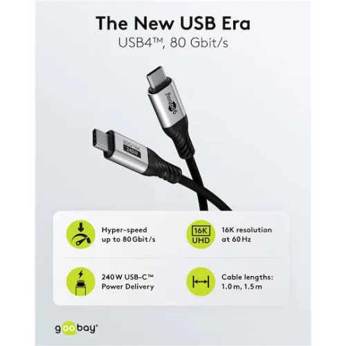 Goobay Braided USB 3.0 Cable USB-C male - USB-C 240W PD Μαύρο 1.5m 74776 Bulk
