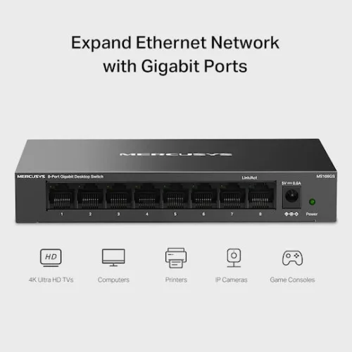 Mercusys MS108GS v1 Unmanaged L2 Switch με 8 Θύρες Gigabit (1Gbps) Ethernet