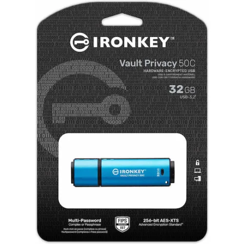 Kingston IronKey Vault Privacy 50 32GB USB 3.2 Stick με σύνδεση USB-C Μπλε