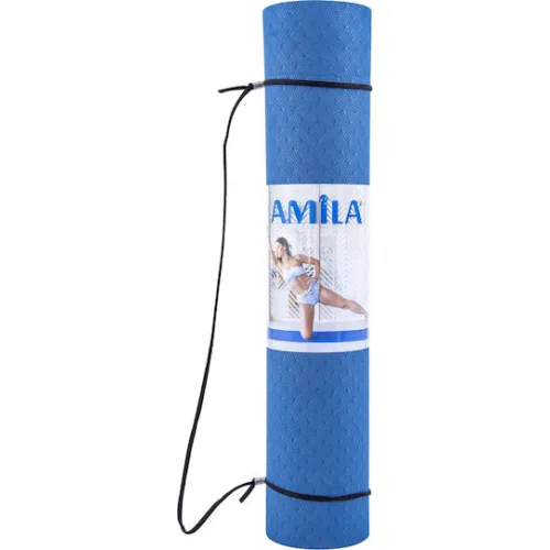 AMILA Στρώμα Γυμναστικής Yoga Μπλε με Ιμάντα Μεταφοράς (173x61x0.6cm)Κωδικός: 81778