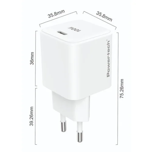 Powertech Φορτιστής Χωρίς Καλώδιο GaN με Θύρα USB-C 100W Power Delivery Λευκός (PT-1612)