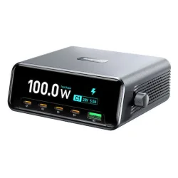 POWERTECH σταθμός φόρτισης PT-1622, USB & 4x USB-C, GaN, 100W, ασημί