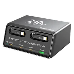 Powertech Βάση Φόρτισης GaN με Θύρα USB-A και 3 Θύρες USB-C και Καλώδιο USB-C 210W Power Delivery / Quick Charge 4+ σε Μαύρο χρώμα (PT-1623)