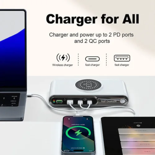 Powertech Βάση Φόρτισης με 2 Θύρες USB-A και 2 Θύρες USB-C 72W Power Delivery / Quick Charge 3.0 σε Λευκό χρώμα (PT-1624)