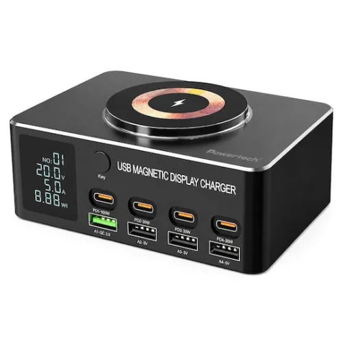 Powertech Βάση Φόρτισης με 4 Θύρες USB-A και 4 Θύρες USB-C 140W Power Delivery / Quick Charge 4.0 σε Μαύρο χρώμα (PT-1625)