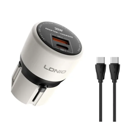 Ldnio Φορτιστής Χωρίς Καλώδιο με Θύρα USB-A και Θύρα USB-C 30W Power Delivery Γκρι (Q2319)