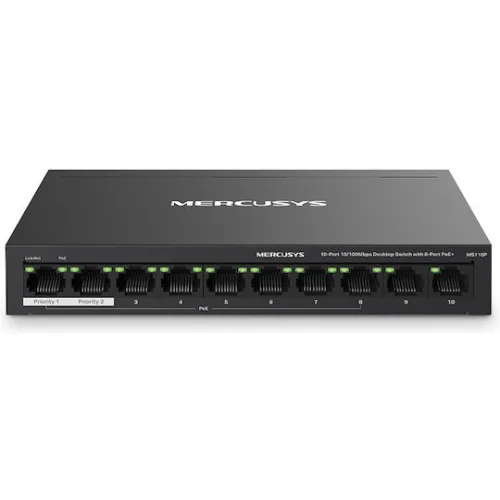 Mercusys MS110P v1 L2 PoE+ Switch με 10 Θύρες Gigabit (1Gbps) Ethernet
