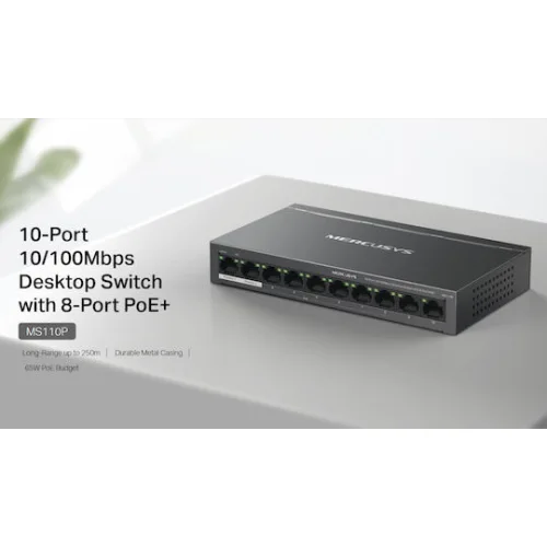 Mercusys MS110P v1 L2 PoE+ Switch με 10 Θύρες Gigabit (1Gbps) Ethernet