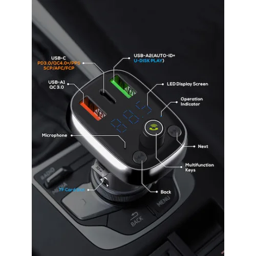 Ldnio Fm Transmitter & Φορτιστής C704q Usb-c/2x Usb 36w Bluetooth Μαύρο 5210131159965