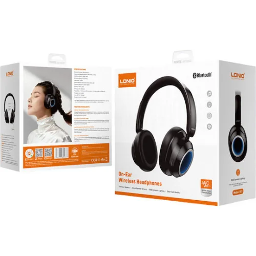 Ldnio H01 Ασύρματα / Ενσύρματα Over Ear Ακουστικά με 75 ώρες Λειτουργίας Μαύρα