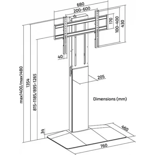 Superior 188-0088 Βάση Τηλεόρασης Δαπέδου έως 86" και 40kg Ασημί