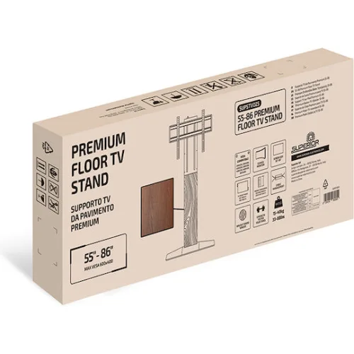 Superior 188-0088 Βάση Τηλεόρασης Δαπέδου έως 86" και 40kg Ασημί