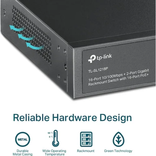 TP-LINK TL-SL1218P v1 Unmanaged L2 PoE Switch με 16 Θύρες Ethernet