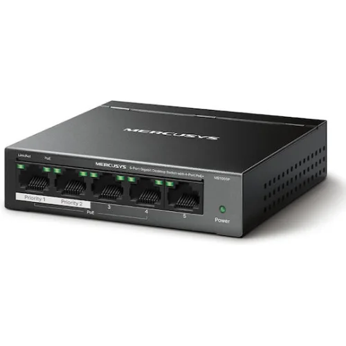Mercusys MS105GP v1 Unmanaged L2 PoE+ Switch με 5 Θύρες Gigabit (1Gbps) Ethernet