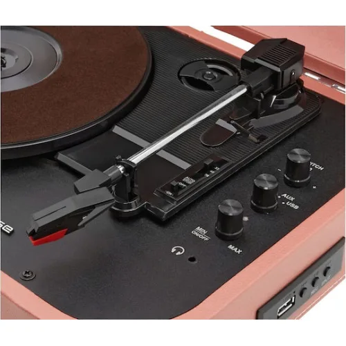 Muse MT-201 MT-201BTP Βαλιτσάκι Πικάπ με Belt Drive, Προενίσχυση και Ενσωματωμένα Ηχεία Ροζ