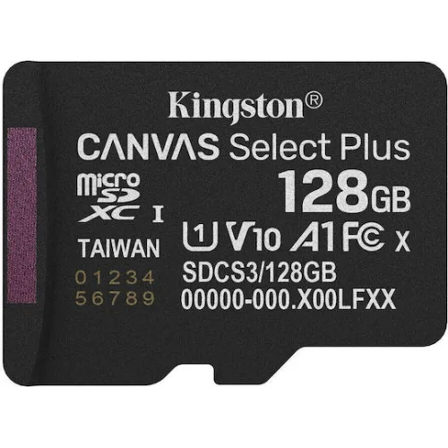 Kingston Canvas Select Plus microSDHC 128GB U1 V10 A1 UHS-I 150MB/s με αντάπτορα