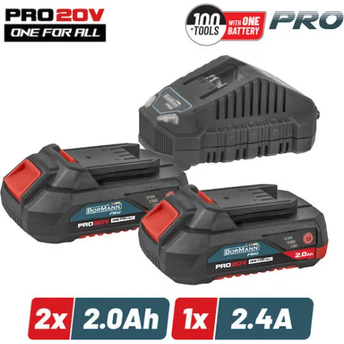 Bormann Pro Σετ 2 Μπαταριών Εργαλείου 20V Χωρητικότητας 2Ah με Φορτιστή Starter KitΚωδικός: 083511