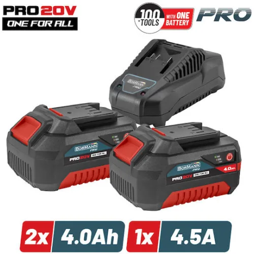 Bormann Pro Σετ 2 Μπαταριών Εργαλείου Λιθίου 20V Χωρητικότητας 4Ah με Φορτιστή BBP9944Κωδικός: 083221