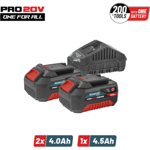 Bormann Pro Σετ 2 Μπαταριών Εργαλείου Λιθίου 20V Χωρητικότητας 4Ah με Φορτιστή BBP9944Κωδικός: 083221