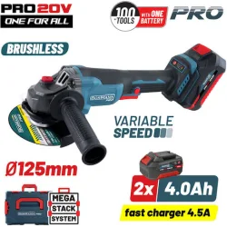 Bormann Pro BBP3651X44CA Τροχός 125mm Μπαταρίας Brushless με Ρύθμιση Στροφών 2x4Ah
