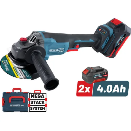 Bormann Pro BBP3651X44CA Τροχός 125mm Μπαταρίας Brushless με Ρύθμιση Στροφών 2x4Ah