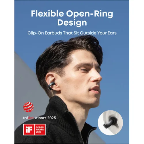 Soundcore by Anker Aeroclip Open Ear Bluetooth Handsfree Ακουστικά με Αντοχή στον Ιδρώτα και Θήκη Φόρτισης Midnight
