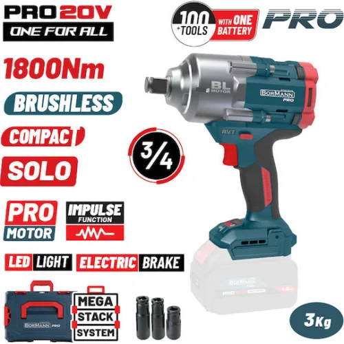 Bormann Pro BBP5456CA Brushless Μπουλονόκλειδο Μπαταρίας 20V Solo με Υποδοχή 3/4"