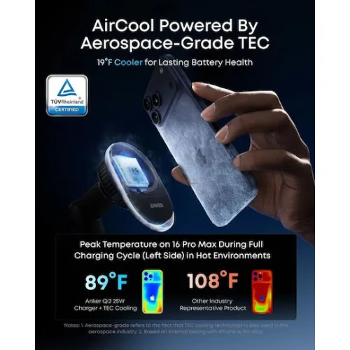 Anker Prime MagGo AirCool Βάση Κινητού Αυτοκινήτου με Ρυθμιζόμενα Άγκιστρα και Ασύρματη Φόρτιση ΜαύρηΚωδικός: B2933H11