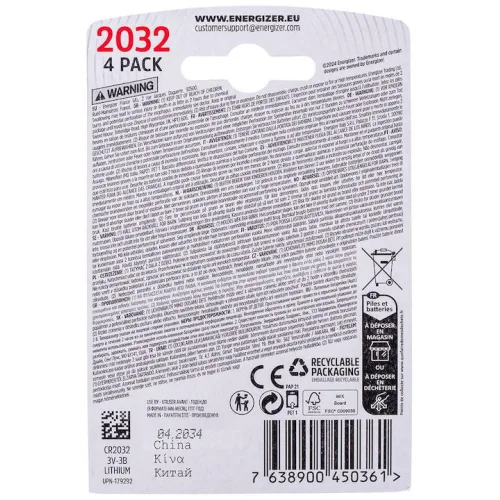 Energizer Μπαταρίες Λιθίου Ρολογιών CR2032 3V 4τμχ