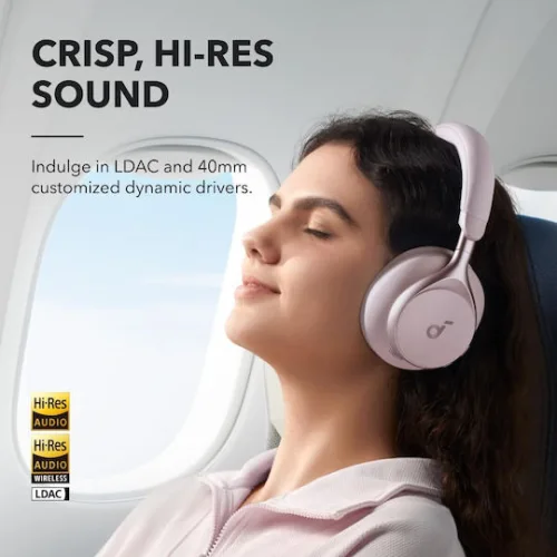 Anker Space One Ασύρματα / Ενσύρματα Over Ear Ακουστικά με 55 ώρες Λειτουργίας Ροζ