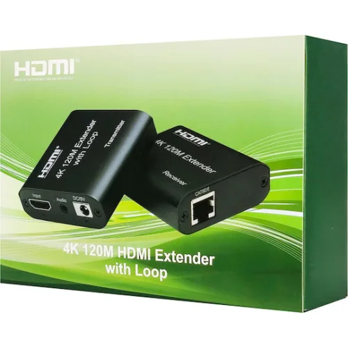 Powertech Hdmi Video Extender Cab-h195 Μέσω Καλωδίου Rj45 4k/30hz Loop Έως 120m Powertech