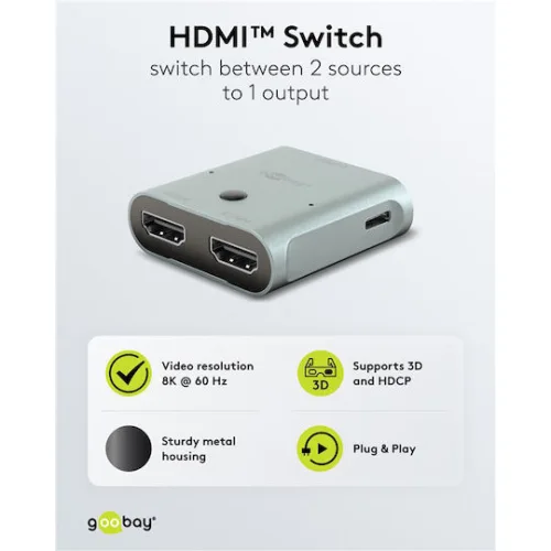 Goobay Hdmi Switch 77791 2 1 8k/60hz Γκρι Dm130644