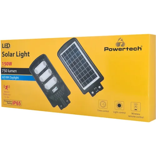 Powertech Στεγανός Ηλιακός Προβολέας LED 150W Ψυχρό Λευκό 6500K με Αισθητήρα Κίνησης και Τηλεχειριστήριο IP65Κωδικός: HLL-0127