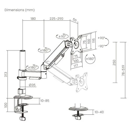 Powertech Βάση Γραφείου Οθόνης έως 32" με Βραχίονα (PT-1627)