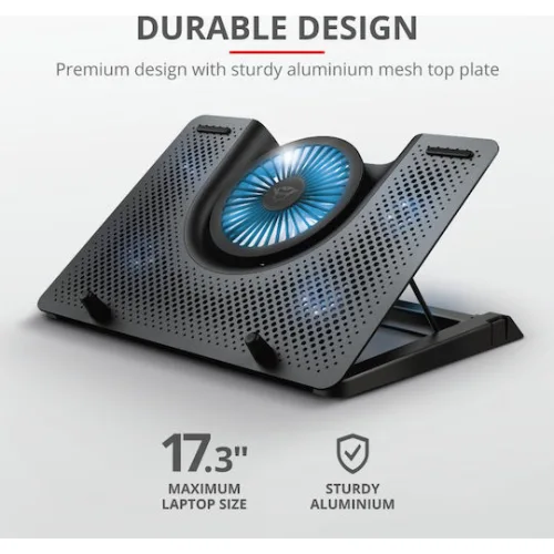 Trust GXT 1125 Quno Cooling Pad για Laptop έως 17.3" με 5 Ανεμιστήρες και Φωτισμό Γκρι