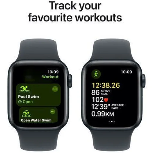 Apple Watch SE 2024 Aluminium 44mm Αδιάβροχο με Παλμογράφο (Midnight με Midnight Sport Band - S/M)