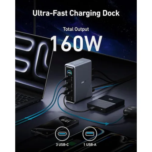 Anker USB-C Docking Station με HDMI 4K PD Ethernet και σύνδεση 2 Οθονών Μαύρο (A83B63A1)