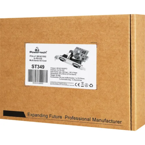 POWERTECH κάρτα επέκτασης PCIe σε 2x serial ST349, 921.6Kbps, SB16C1052PCI