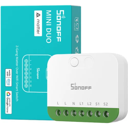 Sonoff MINI Duo Smart Switch 2 Καναλιών Wi-Fi & Bluetooth 16A (με Ουδέτερο)