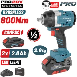 BORMANN Pro BBP5386X22C Μπουλονόκλειδο Brushless Mπαταρίας 20V, Li-Ion, 2x2Ah, 800Nm & Βαλίτσα